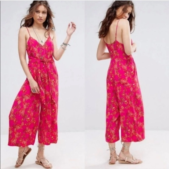 Free People Hot Pink Printed Hot Tropics Jumpsuit - Picture 2 of 16